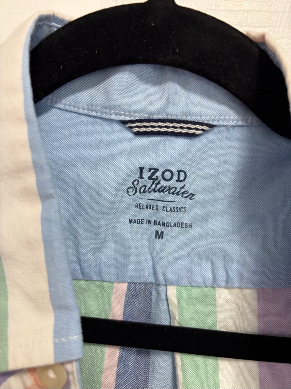 Izod Saltwater Pastel Multi-Stripe Button-Down Shirt - Light Green Blue Pink M - Picture 4 of 10